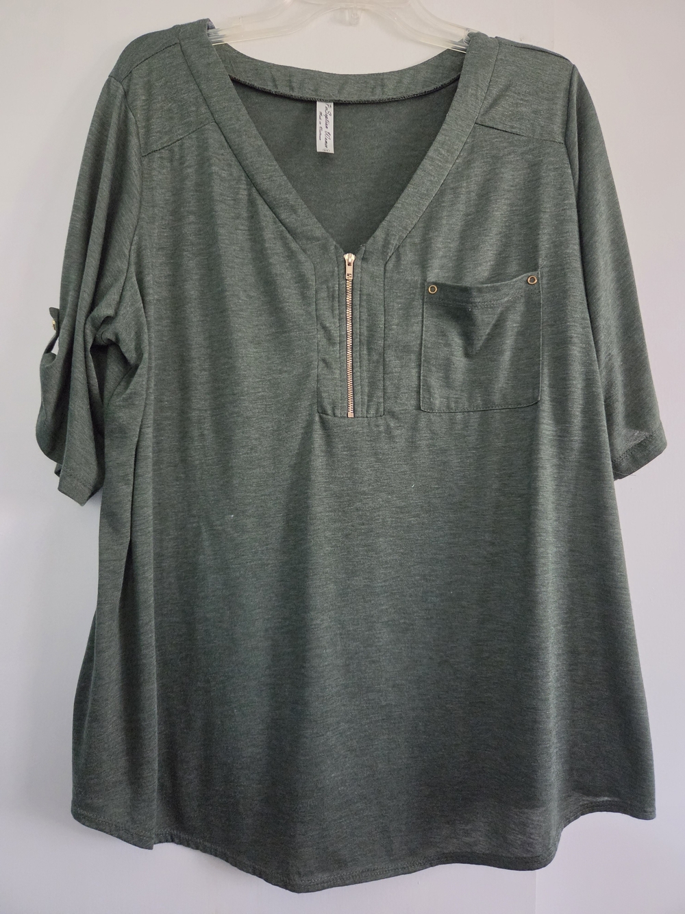 Zip Front Pocket Women's Top - Green 2xl
